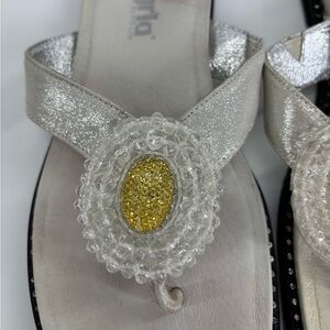 Alegria Dia beaded jeweled flower sandals size 37 silver and white leather